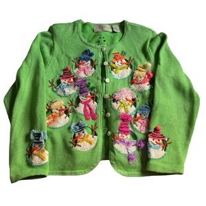 Design options green holiday snowman cardigan sz medium